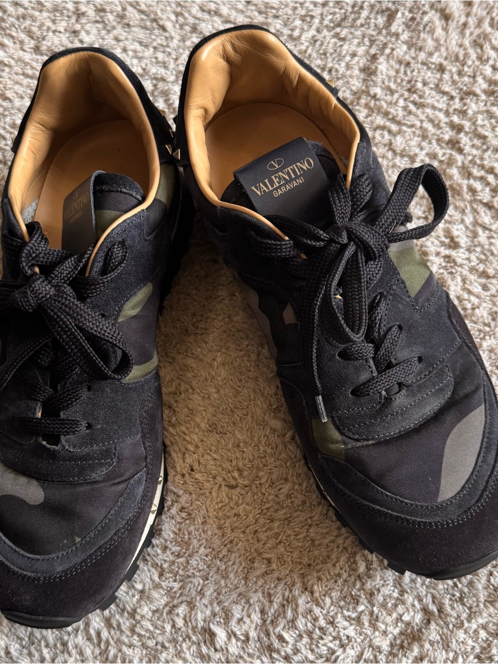 Valentino Garavani Black with Olive Camo Men's Sneakers